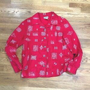 Graff by UM Company Red Embroidered Denim‎ Jacket Womens Small Cotton Geometric
